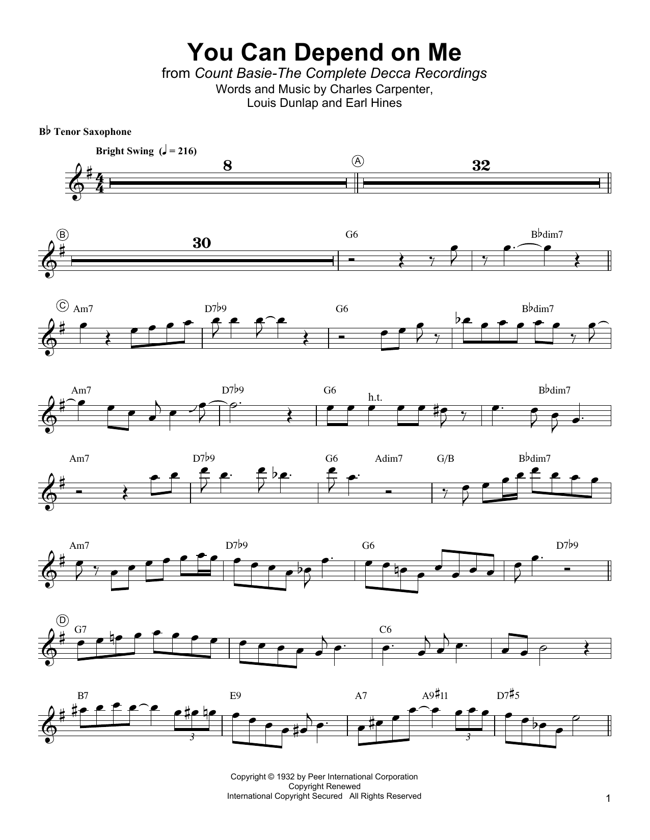 Download Lester Young You Can Depend On Me Sheet Music