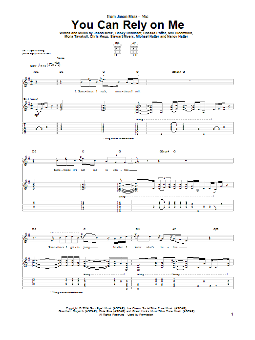 Download Jason Mraz You Can Rely On Me Sheet Music
