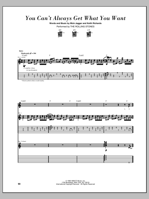 Download The Rolling Stones You Can't Always Get What You Want Sheet Music