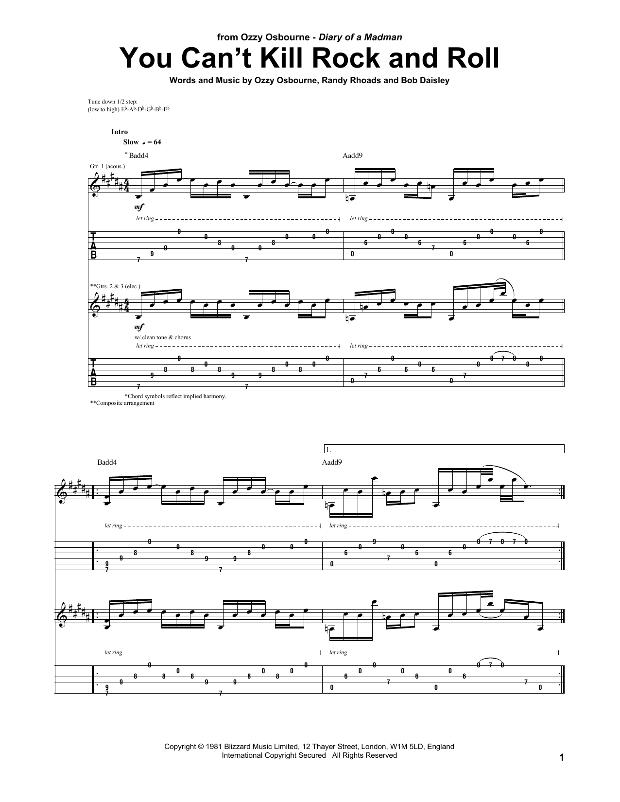Download Ozzy Osbourne You Can't Kill Rock And Roll Sheet Music