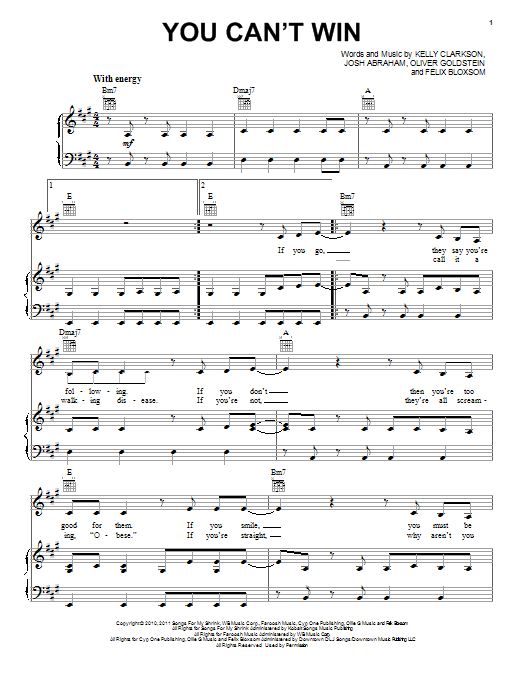 Download Kelly Clarkson You Can't Win Sheet Music