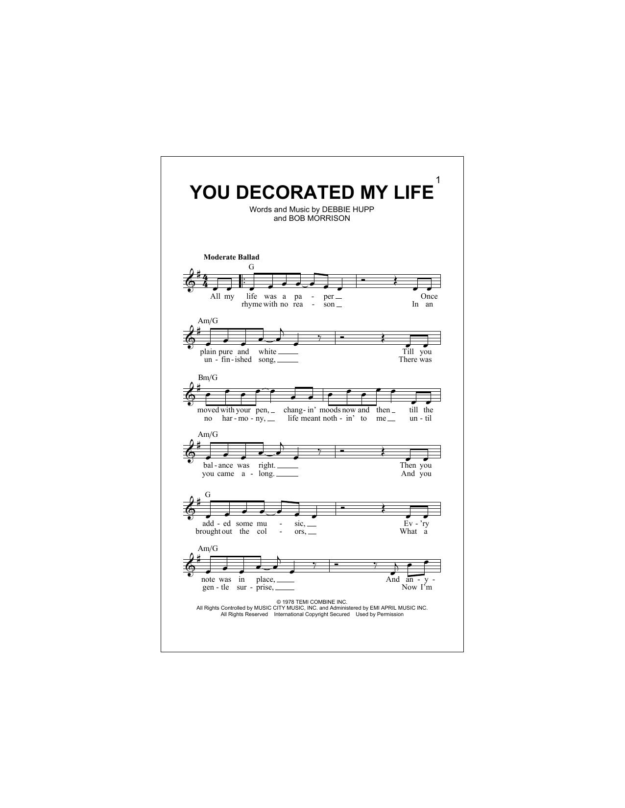 Download Kenny Rogers You Decorated My Life Sheet Music