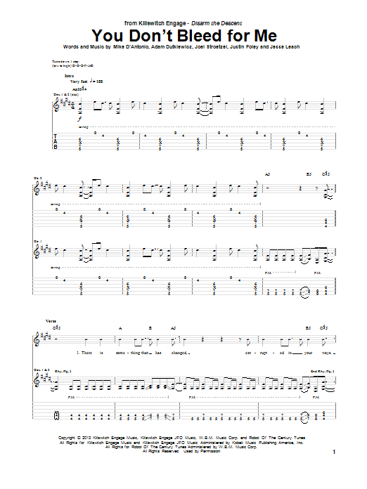 Download Killswitch Engage You Don't Bleed For Me Sheet Music
