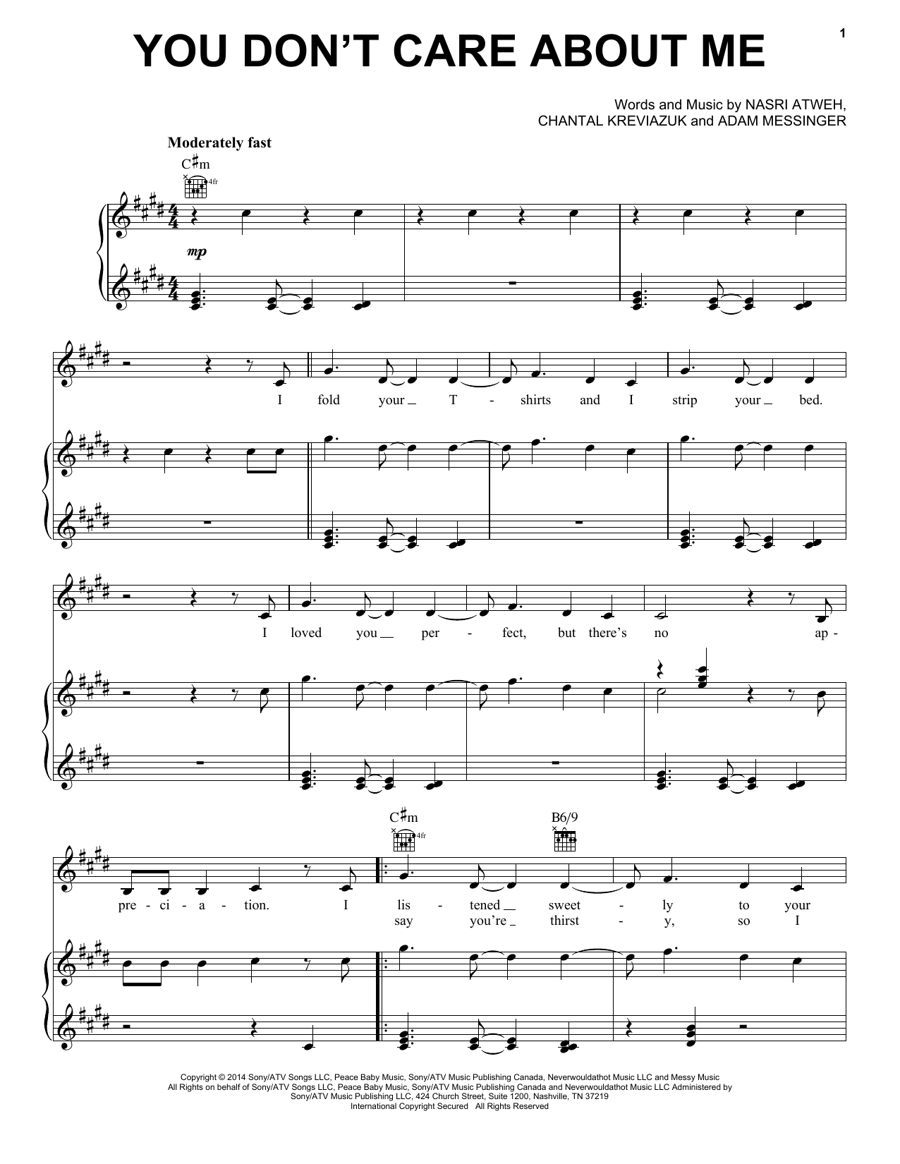 Download Shakira You Don't Care About Me Sheet Music