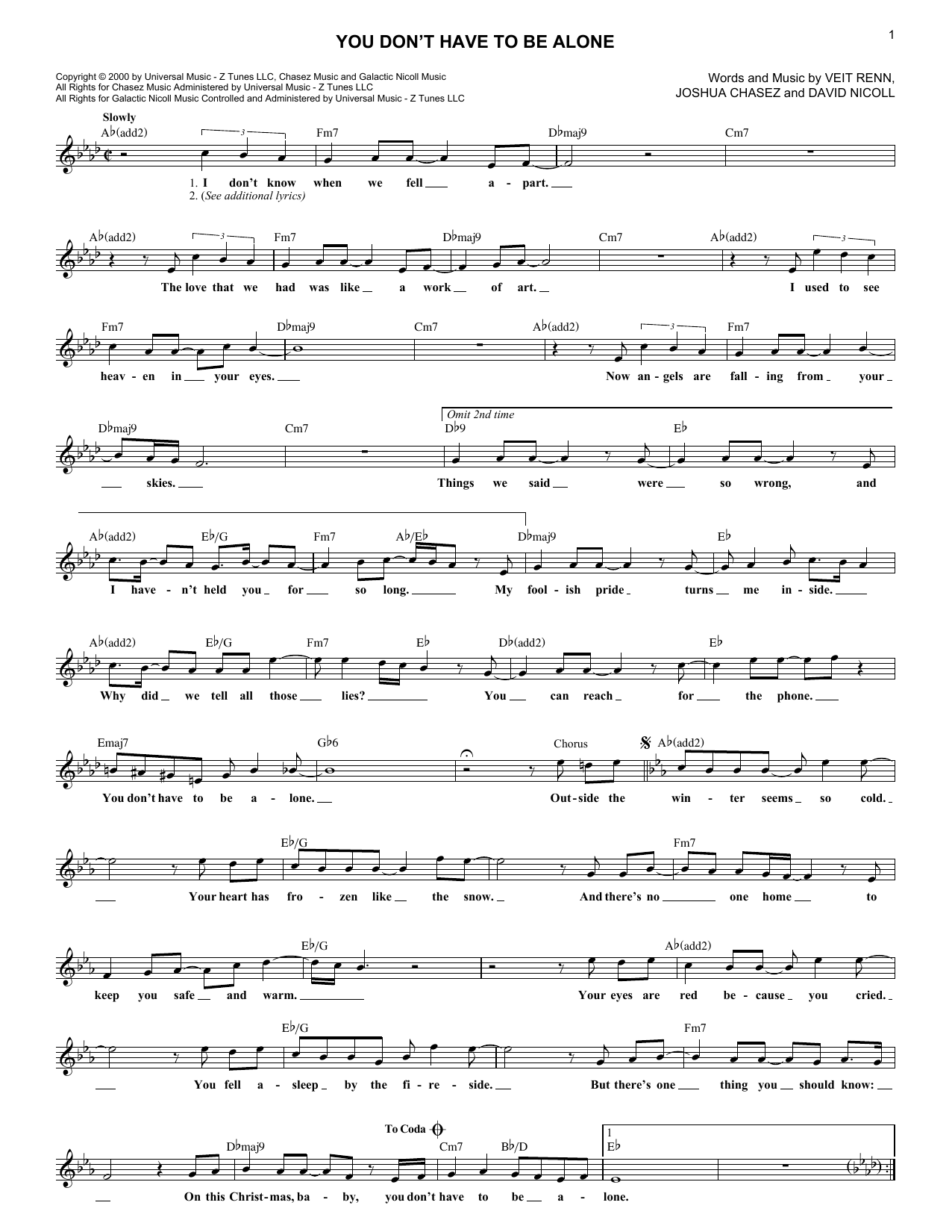 Download 'N Sync You Don't Have To Be Alone Sheet Music