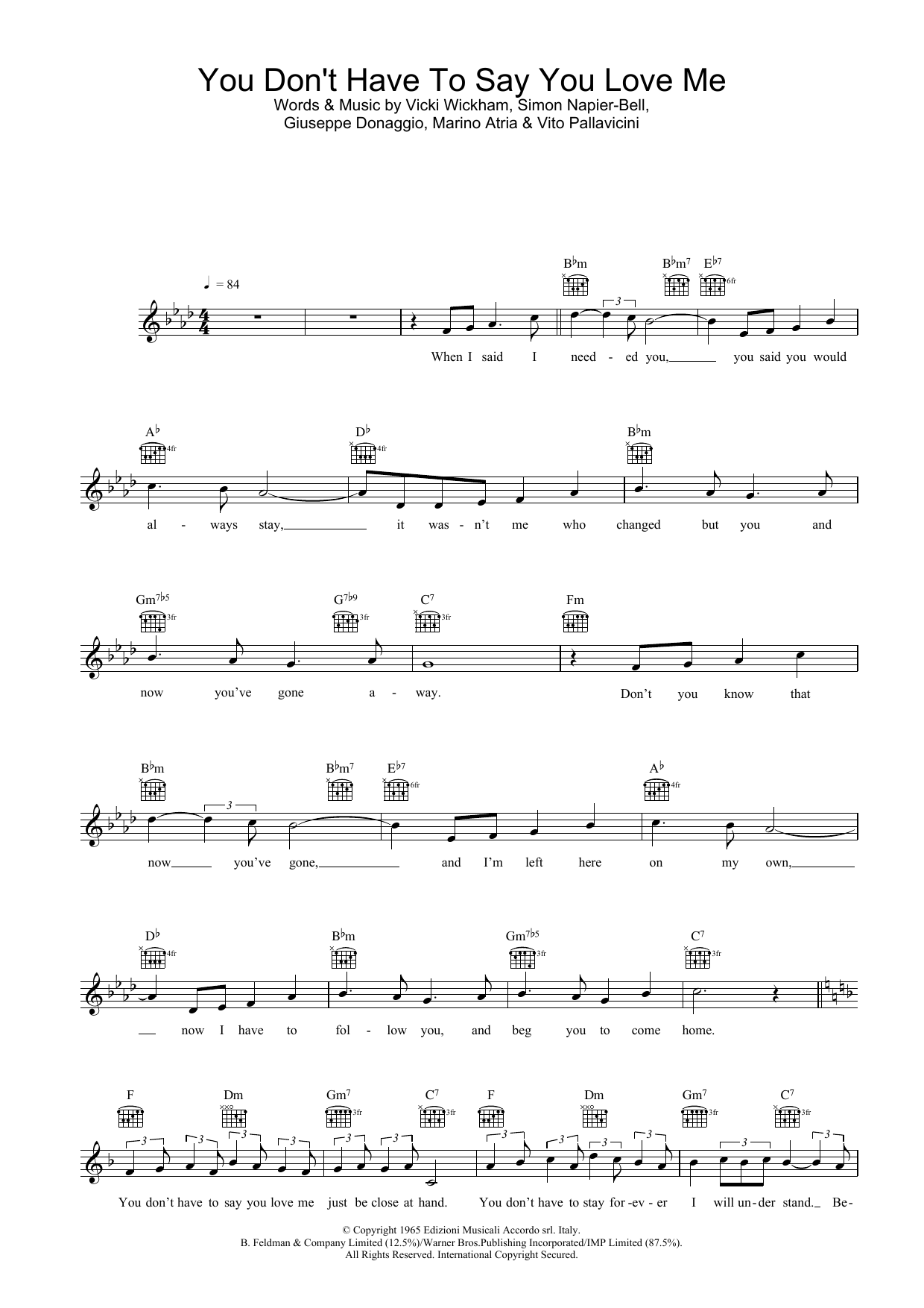 Download Elvis Presley You Don't Have To Say You Love Me Sheet Music