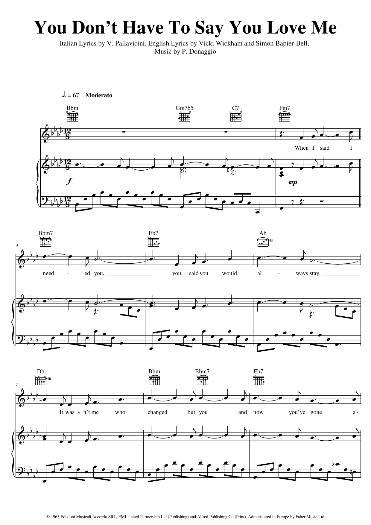 Download Elvis Presley You Don't Have To Say You Love Me Sheet Music