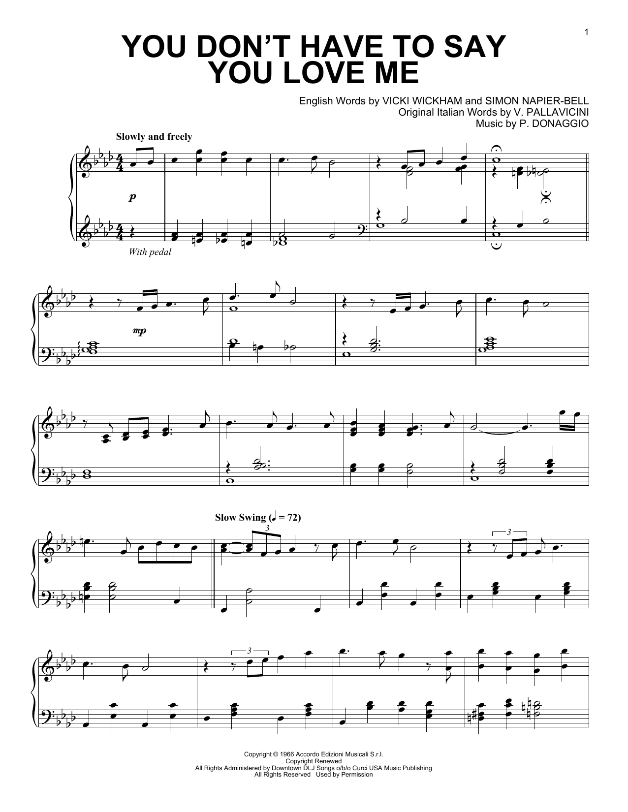 Download Elvis Presley You Don't Have To Say You Love Me [Jazz Sheet Music
