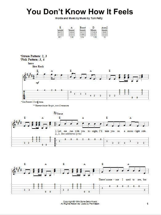 Download Tom Petty You Don't Know How It Feels Sheet Music