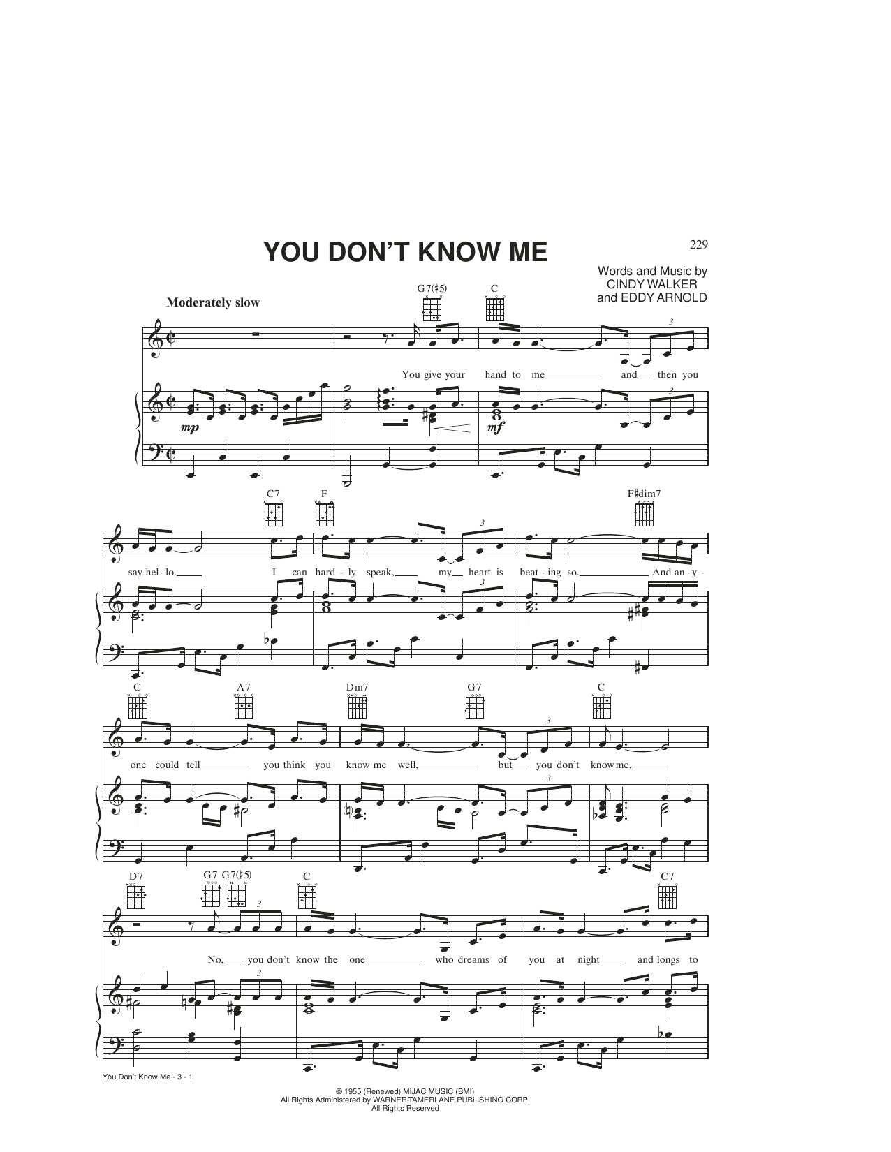 Download Eddy Arnold You Don't Know Me Sheet Music