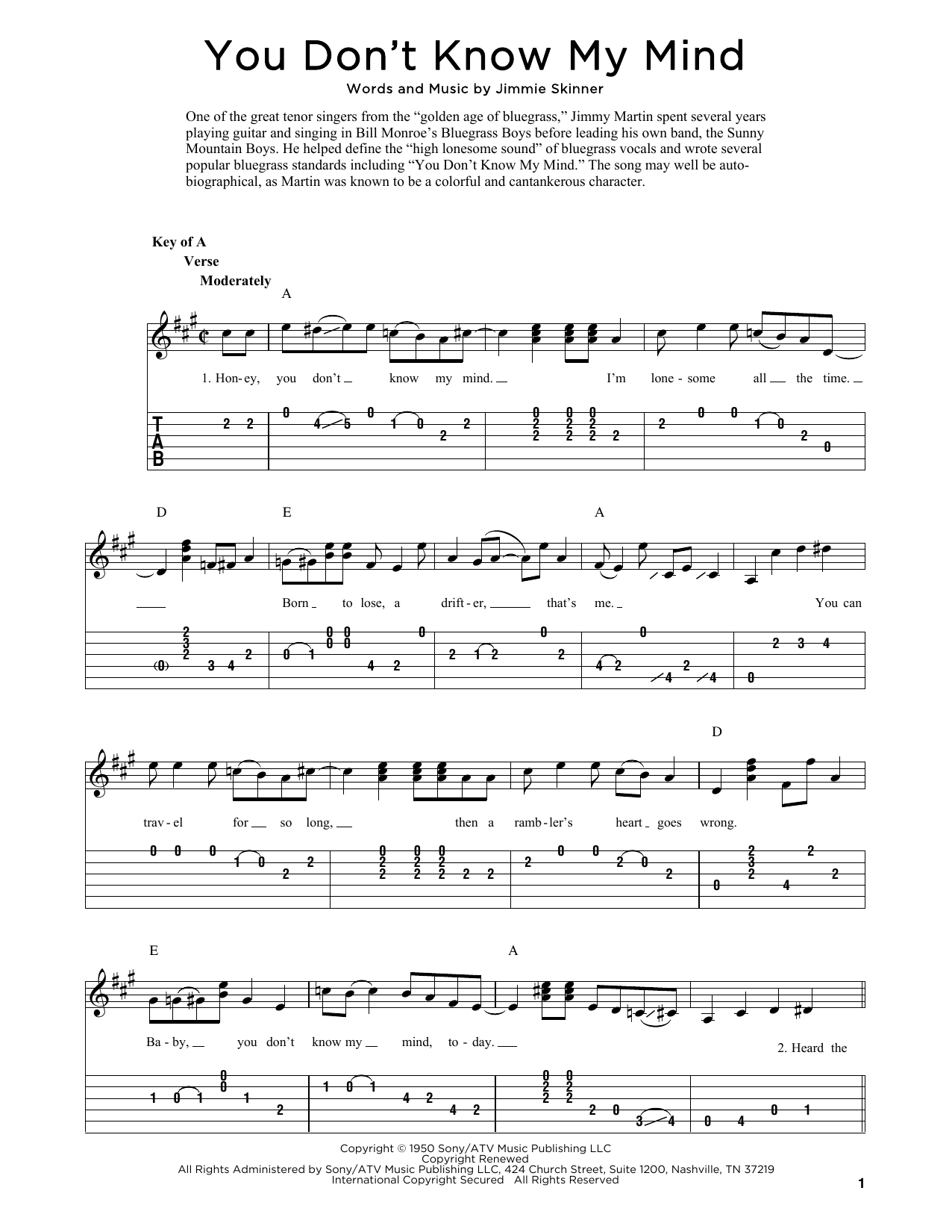 Download Jimmie Skinner You Don't Know My Mind (arr. Fred Sokol Sheet Music