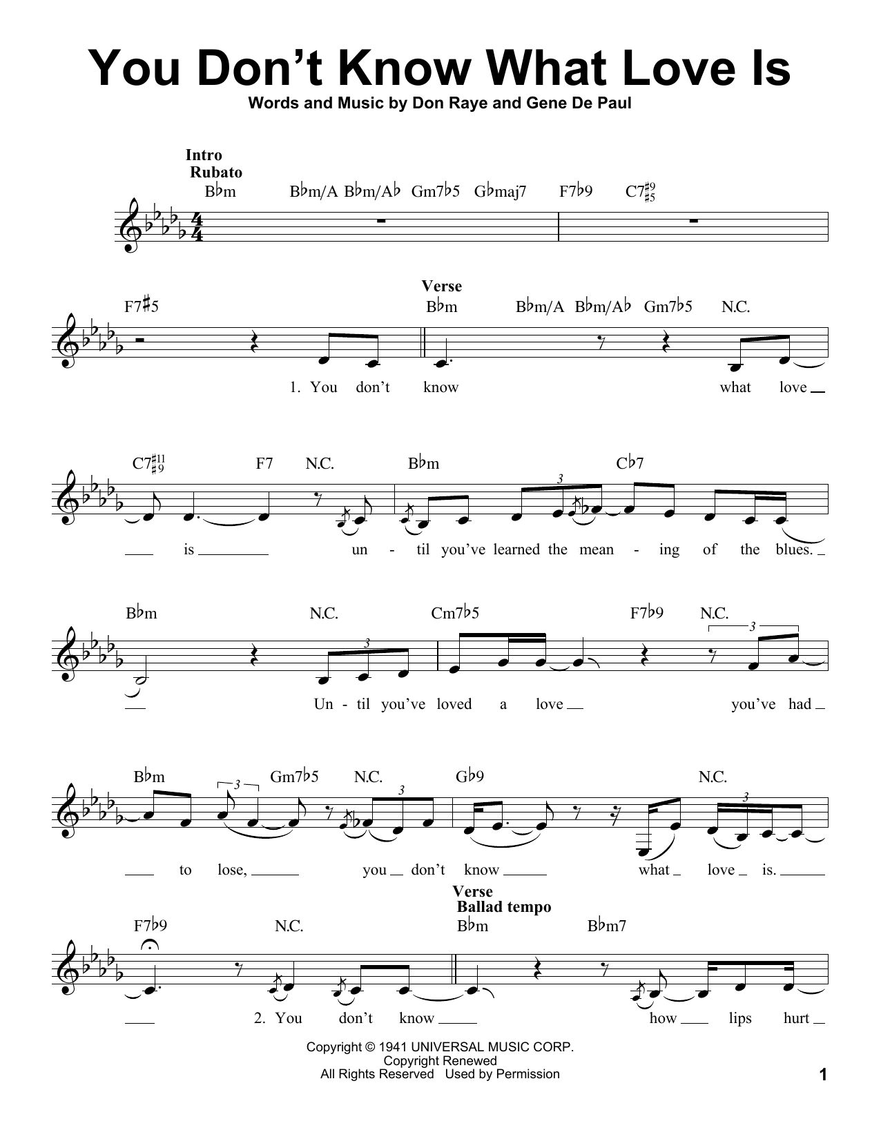 Download Gene De Paul You Don't Know What Love Is Sheet Music