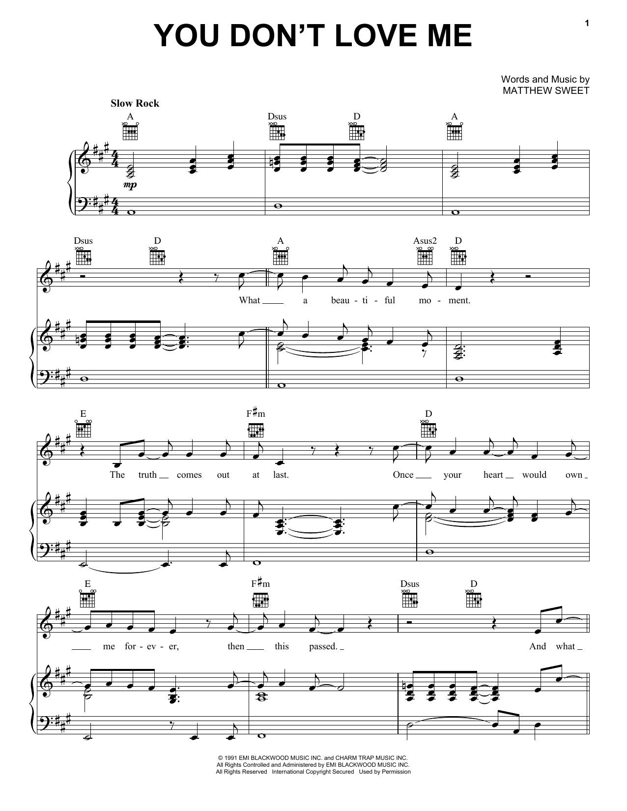 Matthew Sweet You Don't Love Me sheet music notes printable PDF score