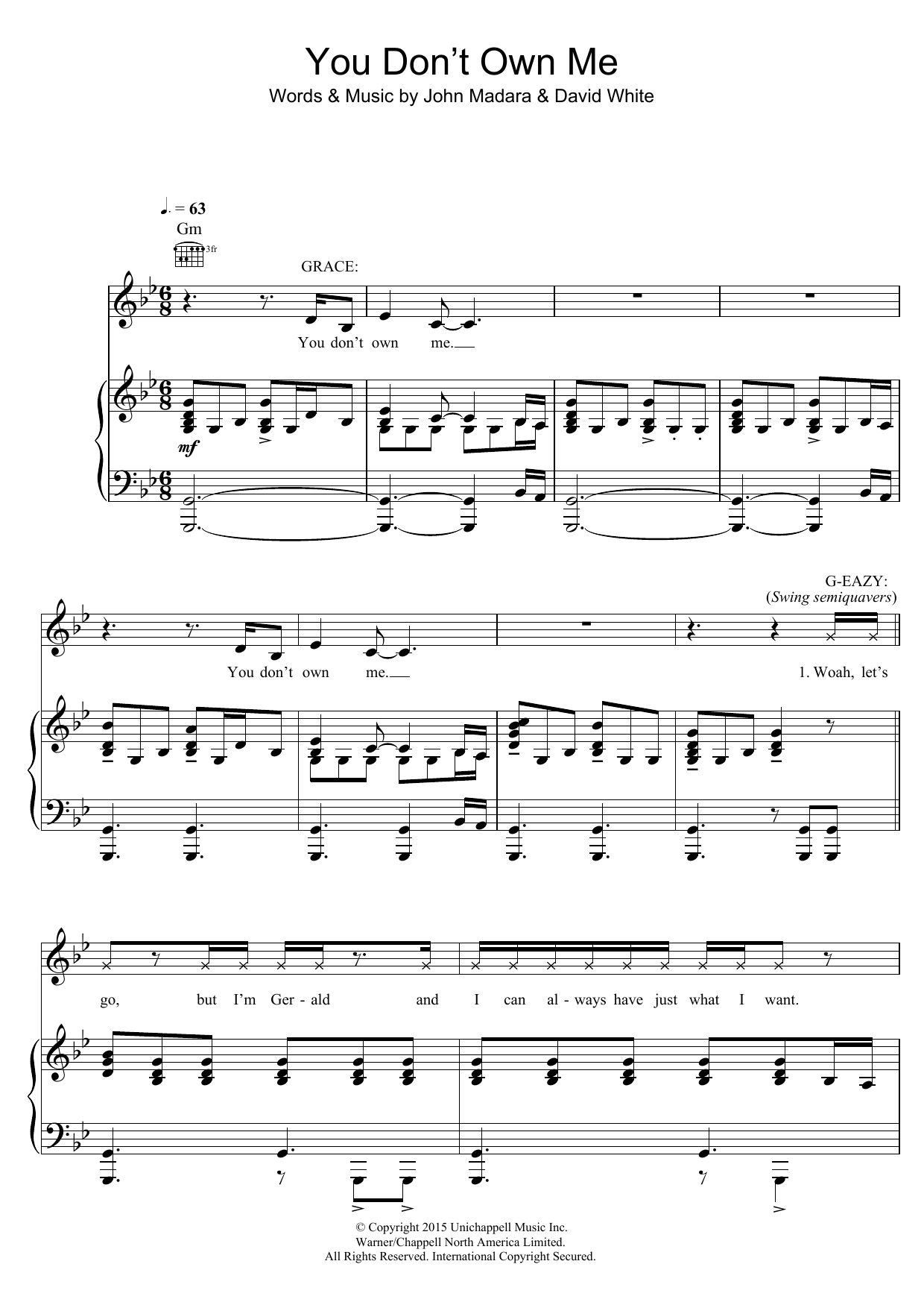 Download Grace You Don't Own Me (feat. G-Eazy) Sheet Music