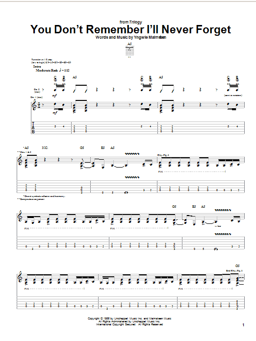 Download Yngwie Malmsteen You Don't Remember I'll Never Forget Sheet Music