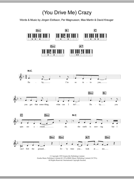 Download Britney Spears (You Drive Me) Crazy Sheet Music