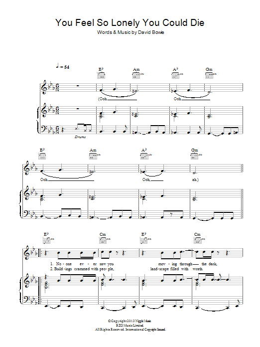 Download David Bowie You Feel So Lonely You Could Die Sheet Music