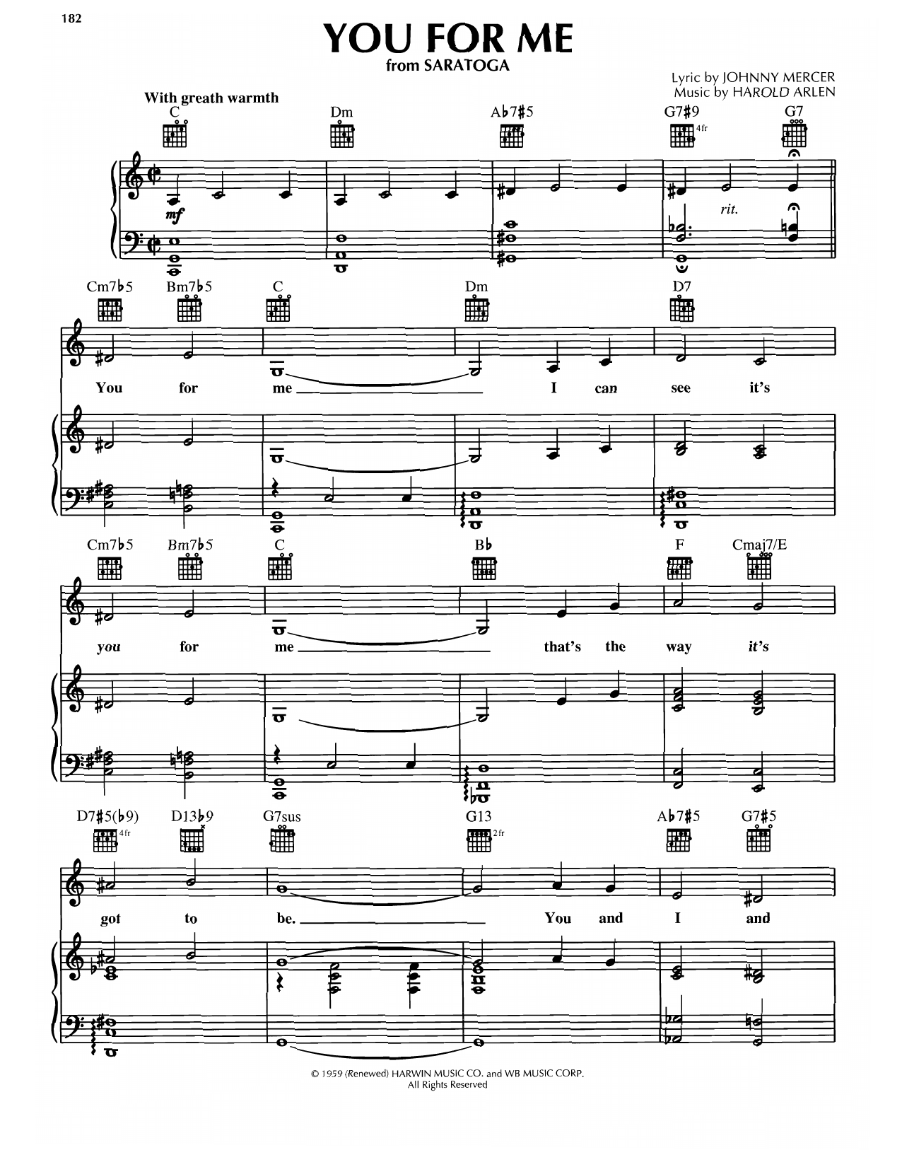Download Harold Arlen You For Me (from Saratoga) Sheet Music