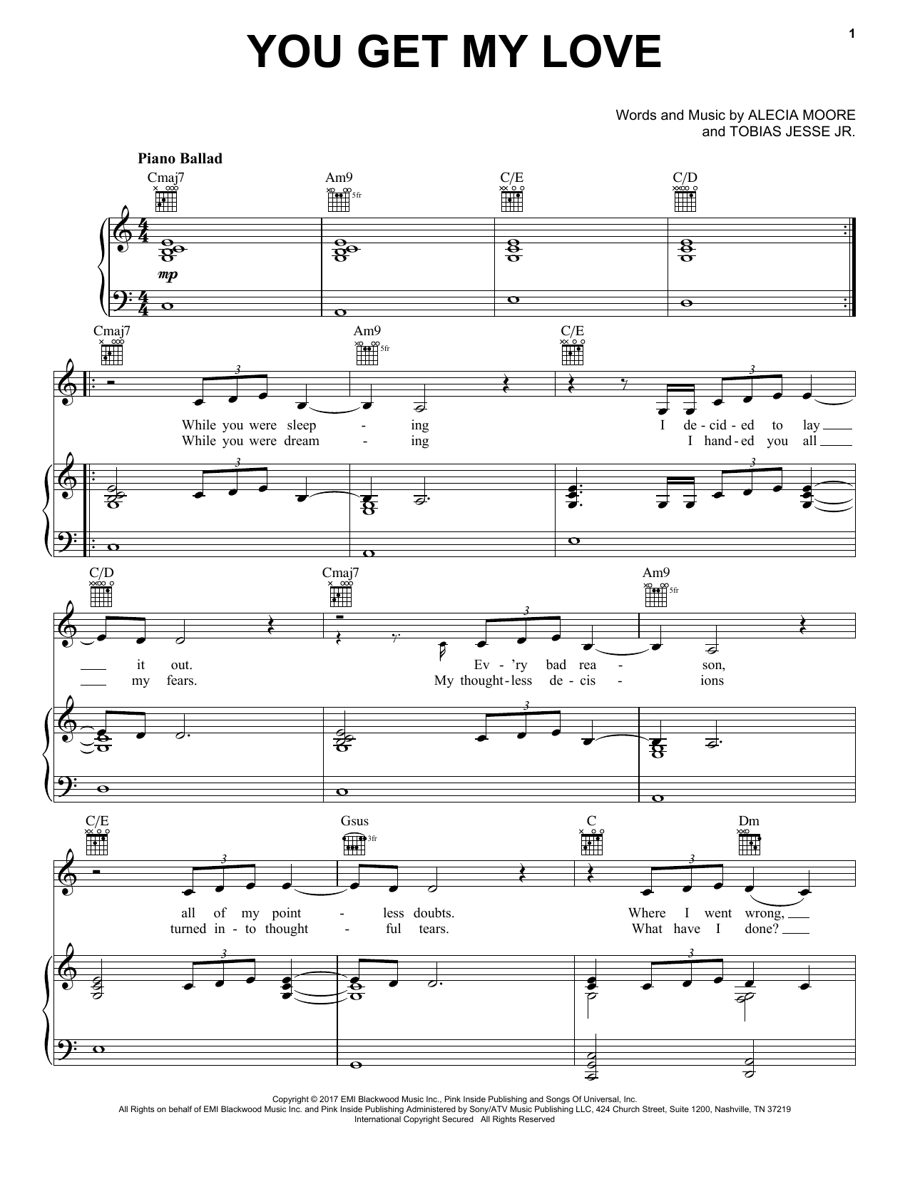 Download Pink You Get My Love Sheet Music