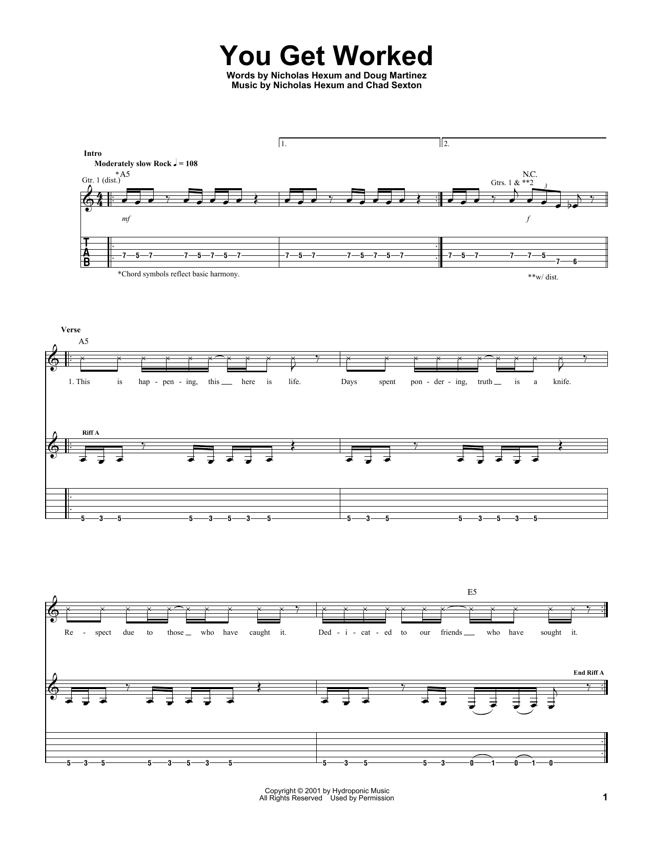 Download 311 You Get Worked Sheet Music