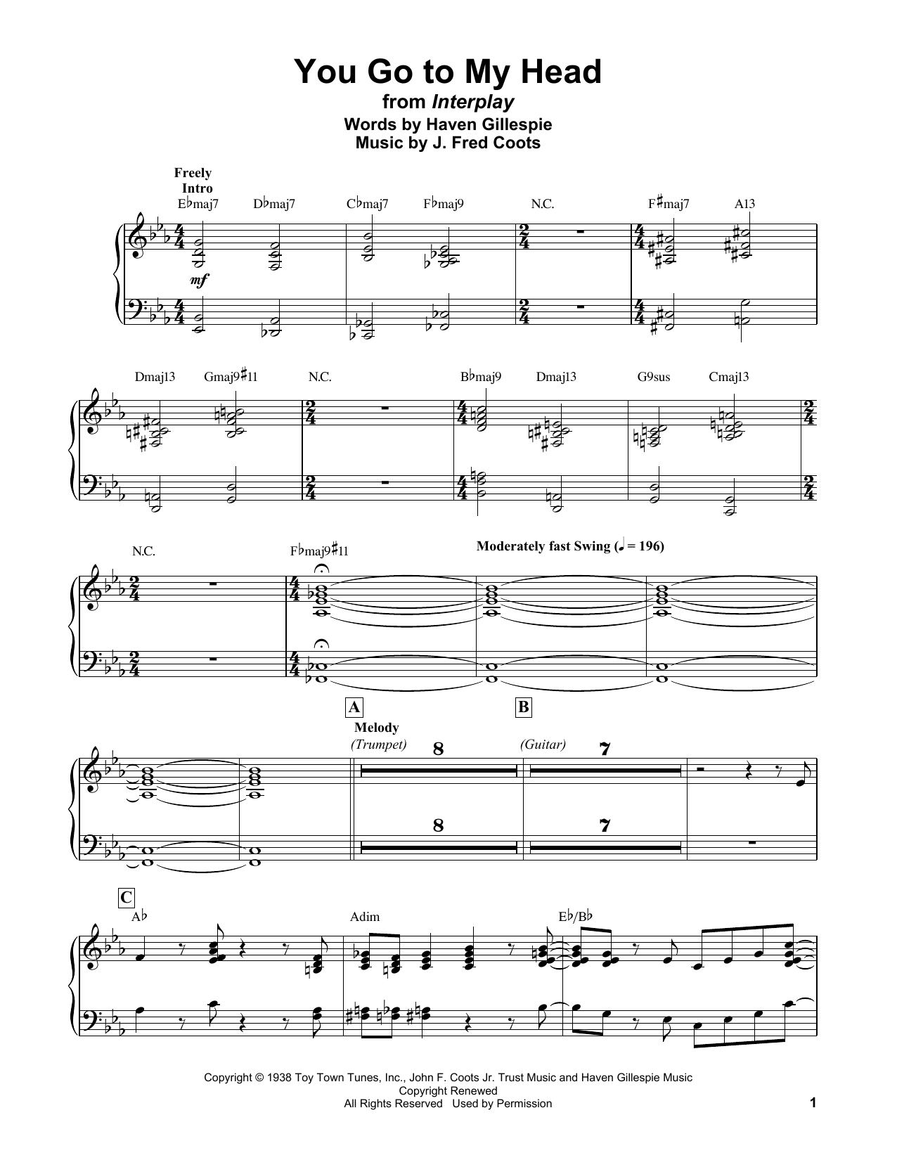 Download Bill Evans You Go To My Head Sheet Music