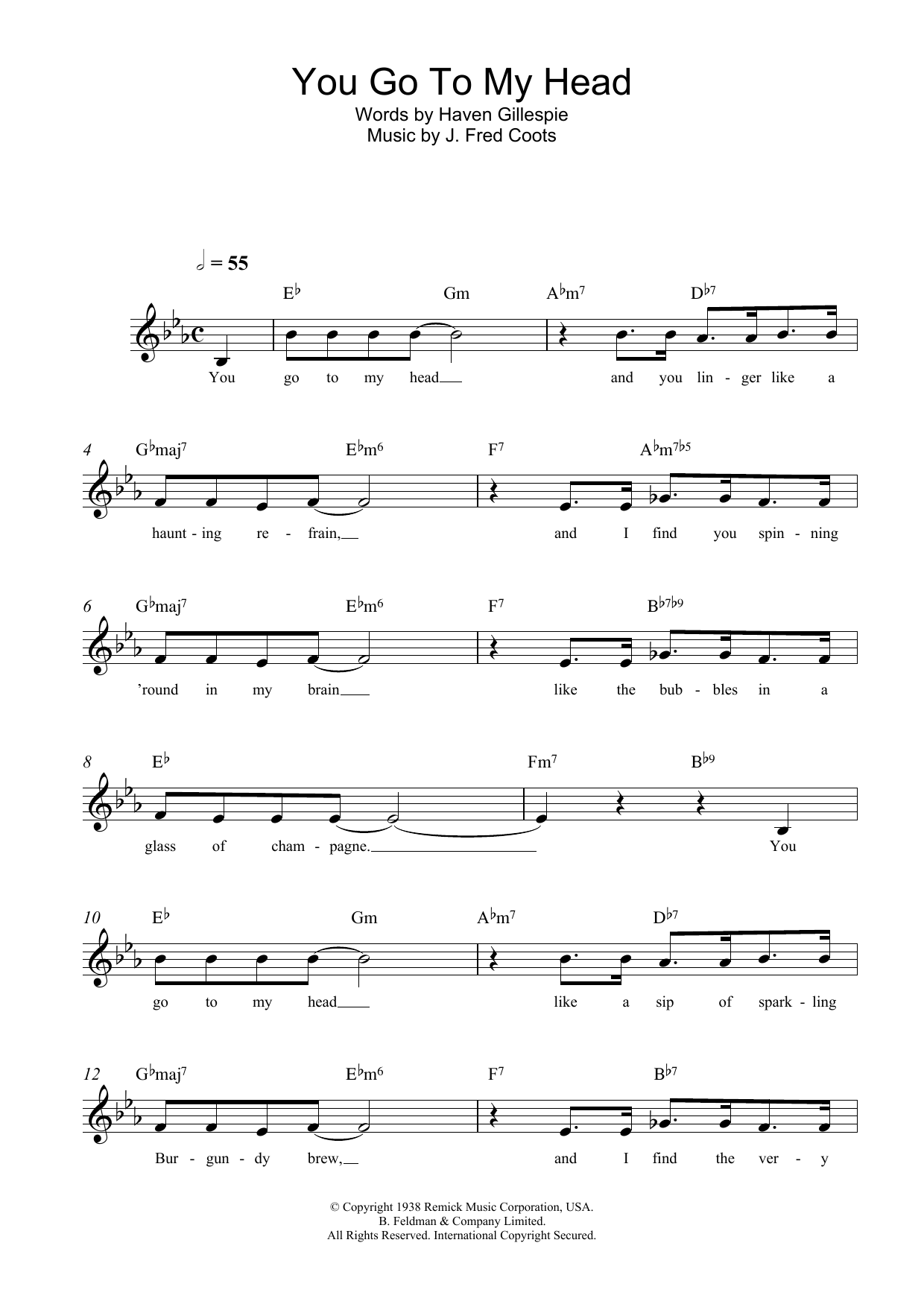 Download J. Fred Coots You Go To My Head Sheet Music