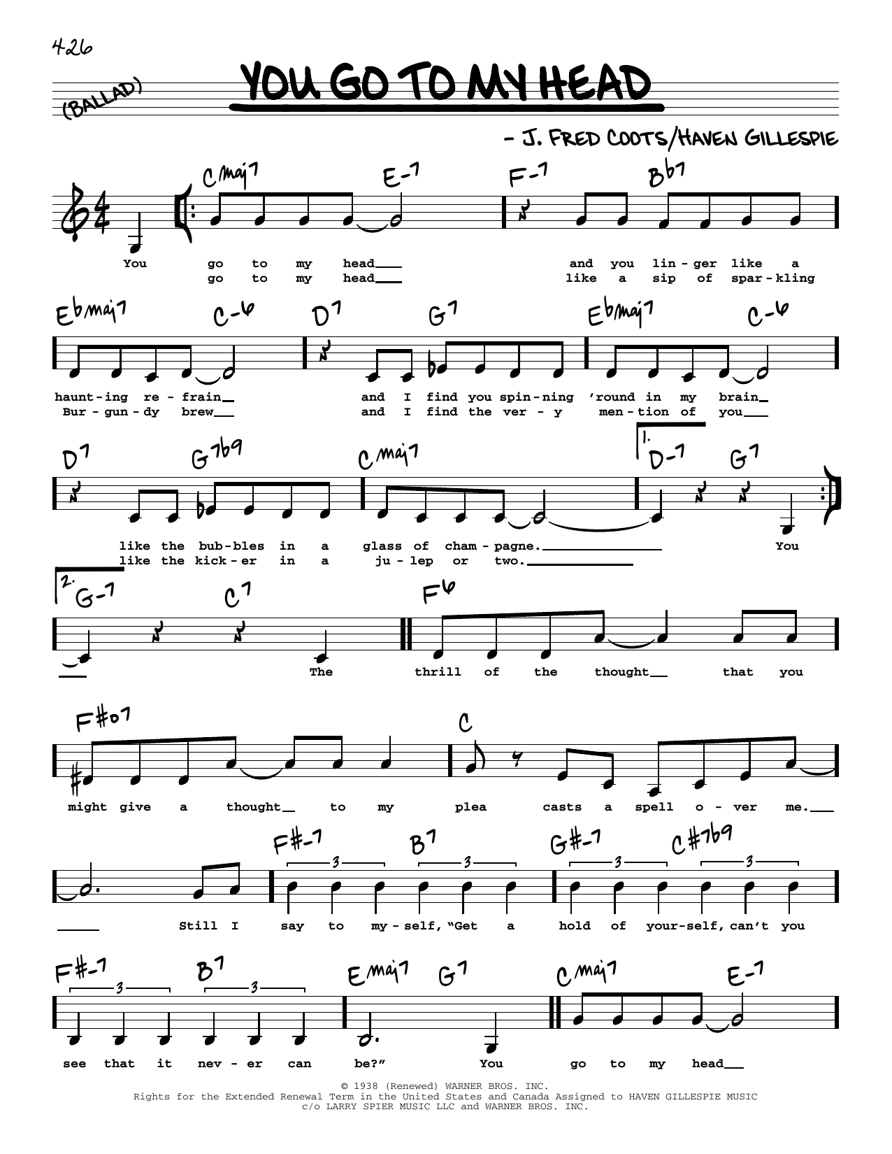 Download Haven Gillespie You Go To My Head (Low Voice) Sheet Music