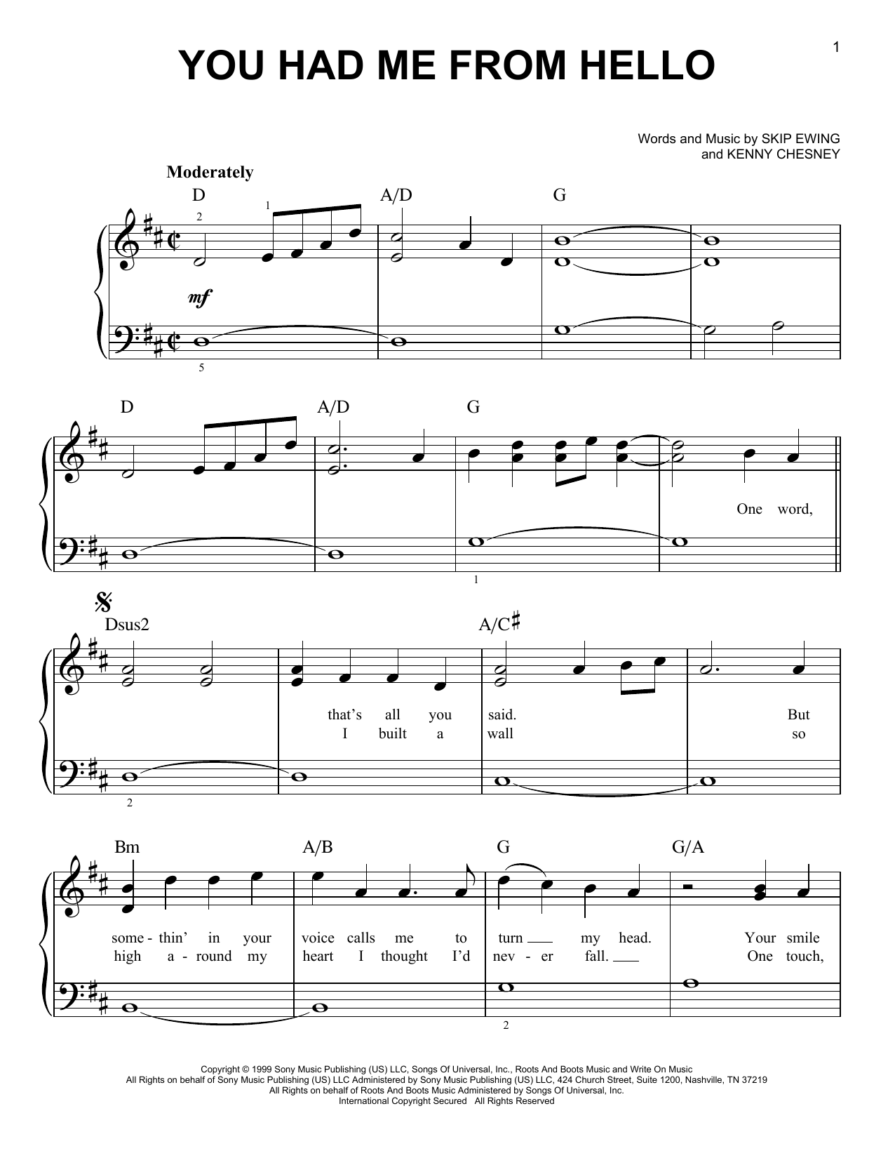 Download Kenny Chesney You Had Me From Hello Sheet Music