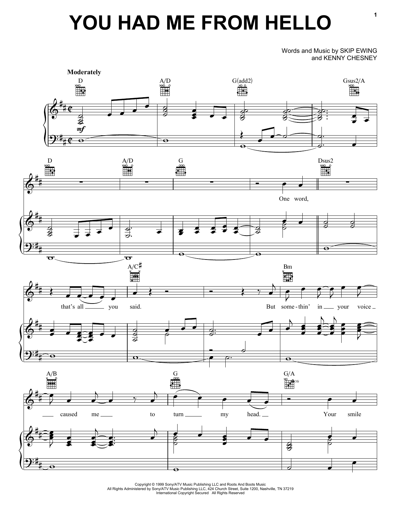 Download Kenny Chesney You Had Me From Hello Sheet Music