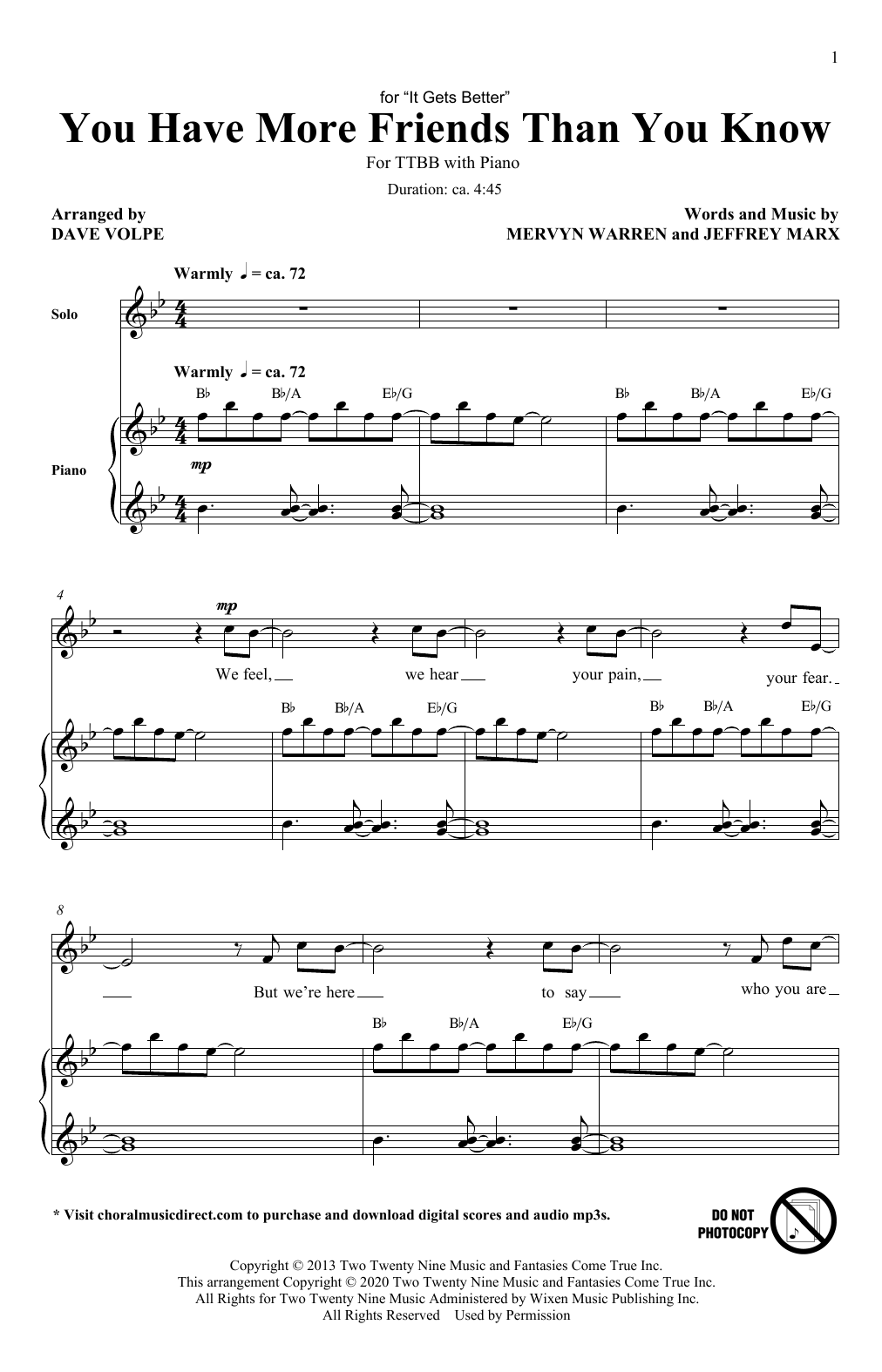 Download Jeff Marx and Mervyn Warren You Have More Friends Than You Know (ar Sheet Music