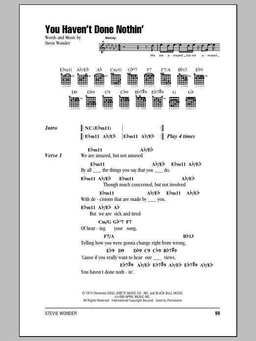 Download Stevie Wonder You Haven't Done Nothin' Sheet Music