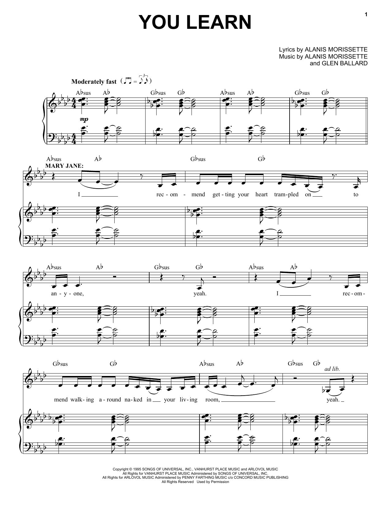 Download Alanis Morissette You Learn (from Jagged Little Pill The Sheet Music