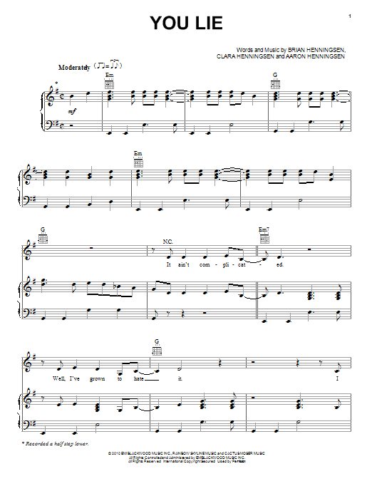 Download The Band Perry You Lie Sheet Music