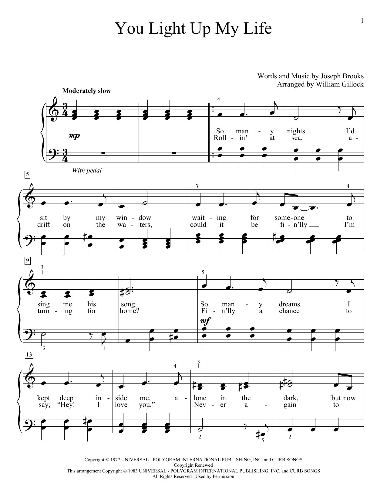 Download William Gillock You Light Up My Life Sheet Music