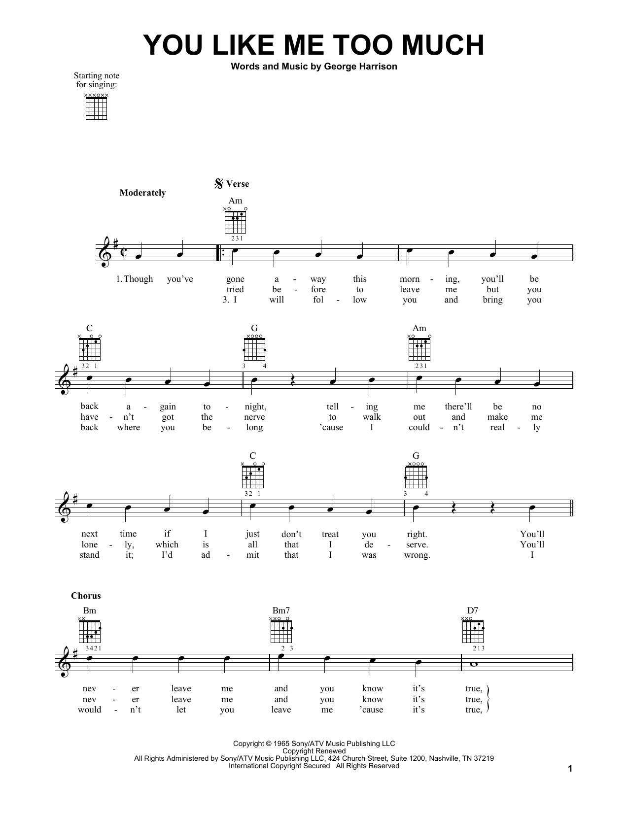 Download The Beatles You Like Me Too Much Sheet Music