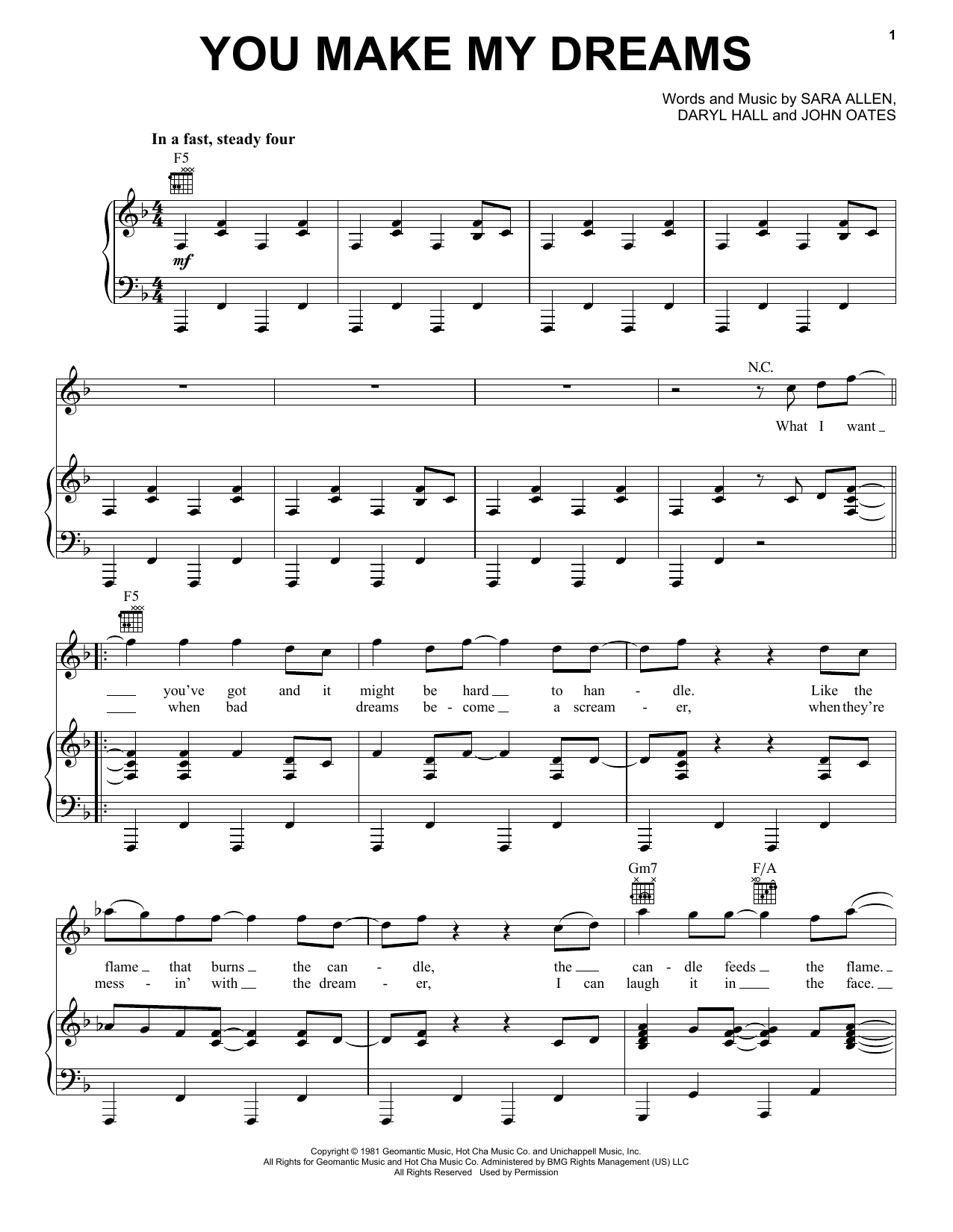 Download Hall & Oates You Make My Dreams Sheet Music