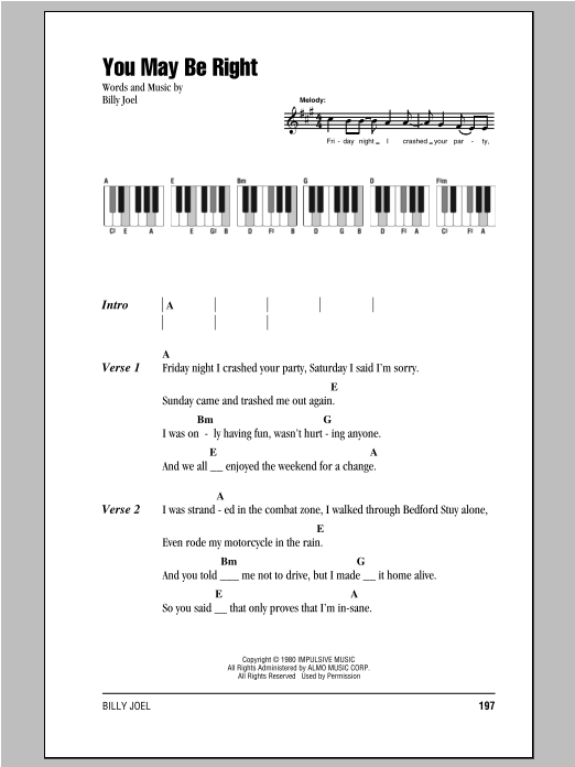 Download Billy Joel You May Be Right Sheet Music