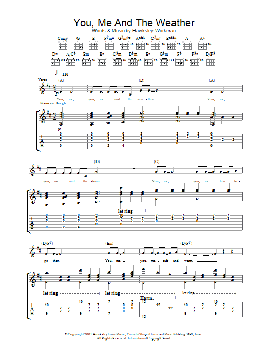 Download Hawksley Workman You Me And The Weather Sheet Music