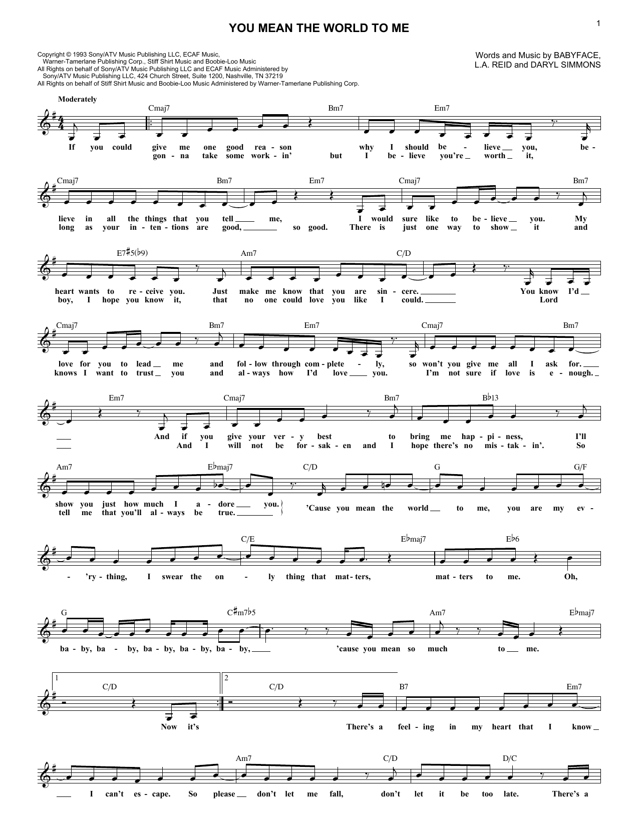 Download Toni Braxton You Mean The World To Me Sheet Music