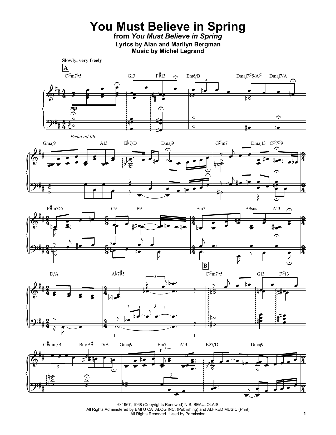 Download Bill Evans You Must Believe In Spring Sheet Music