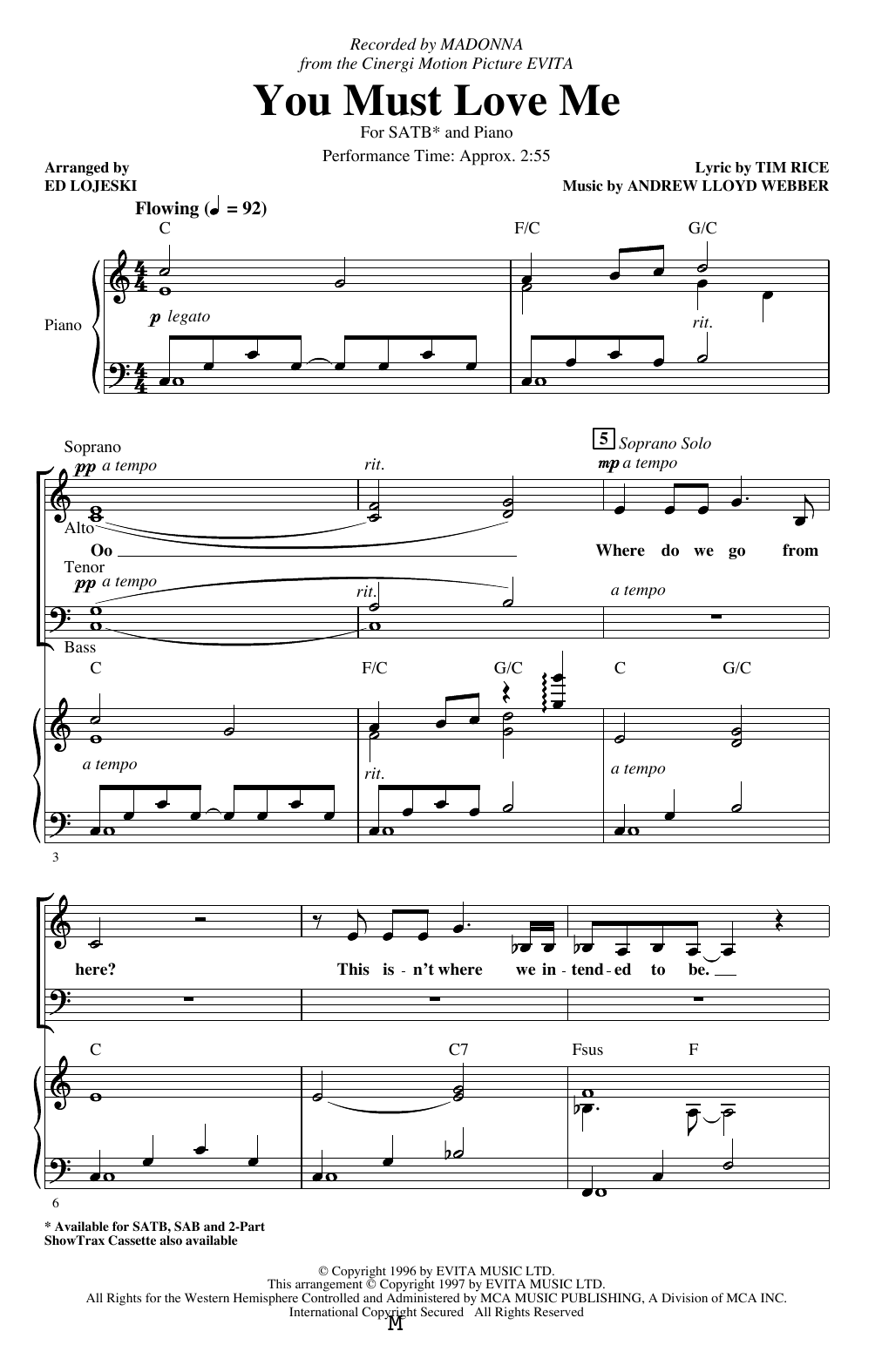 Download Madonna You Must Love Me (from Evita) (arr. Ed Sheet Music