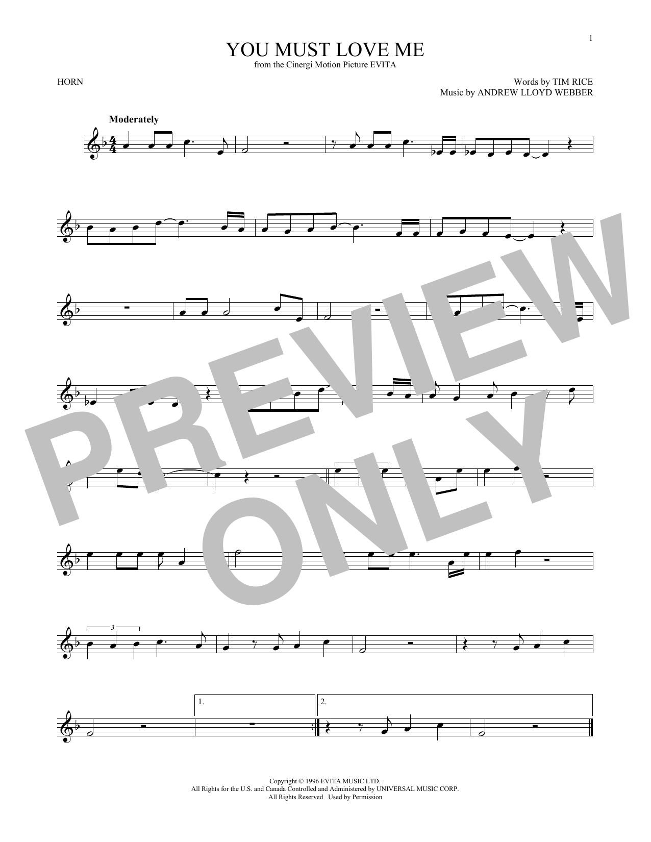 Download Madonna You Must Love Me Sheet Music