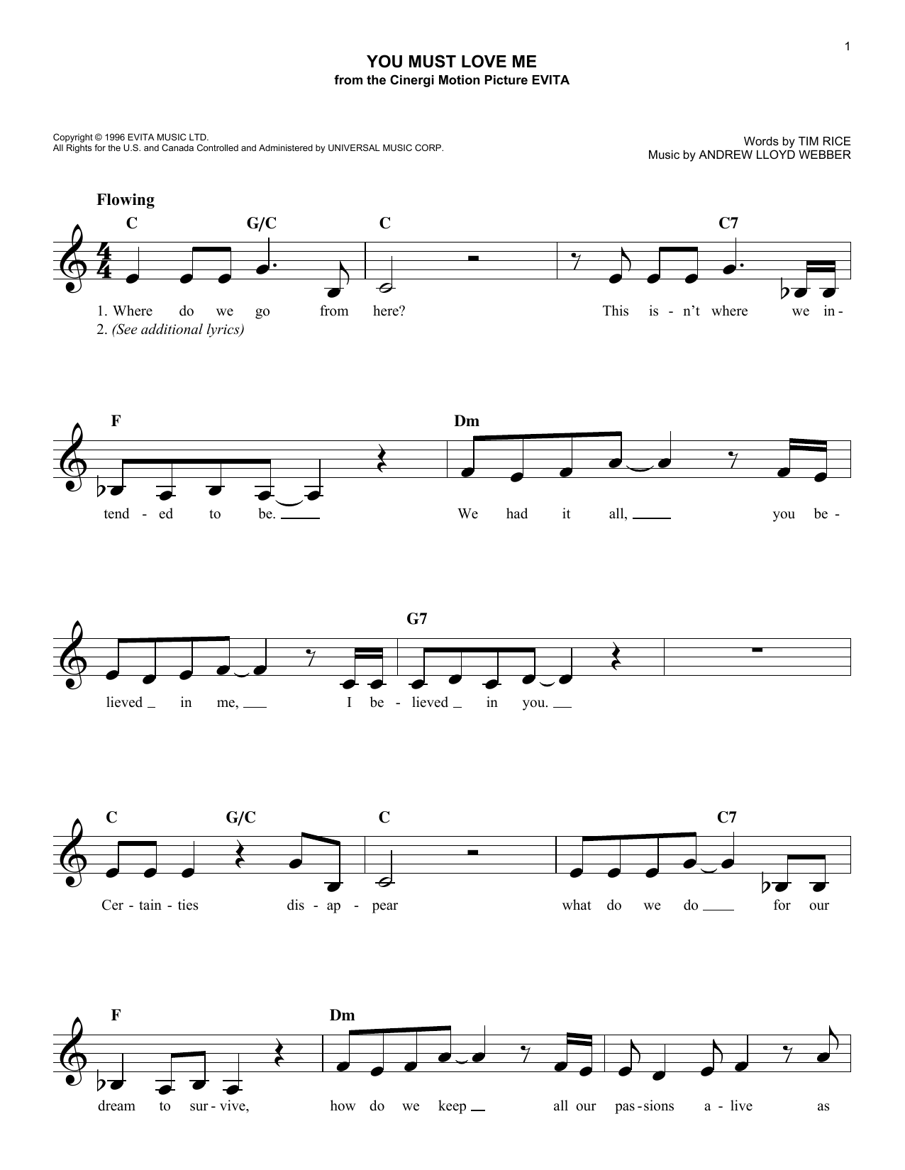 Download Madonna You Must Love Me Sheet Music