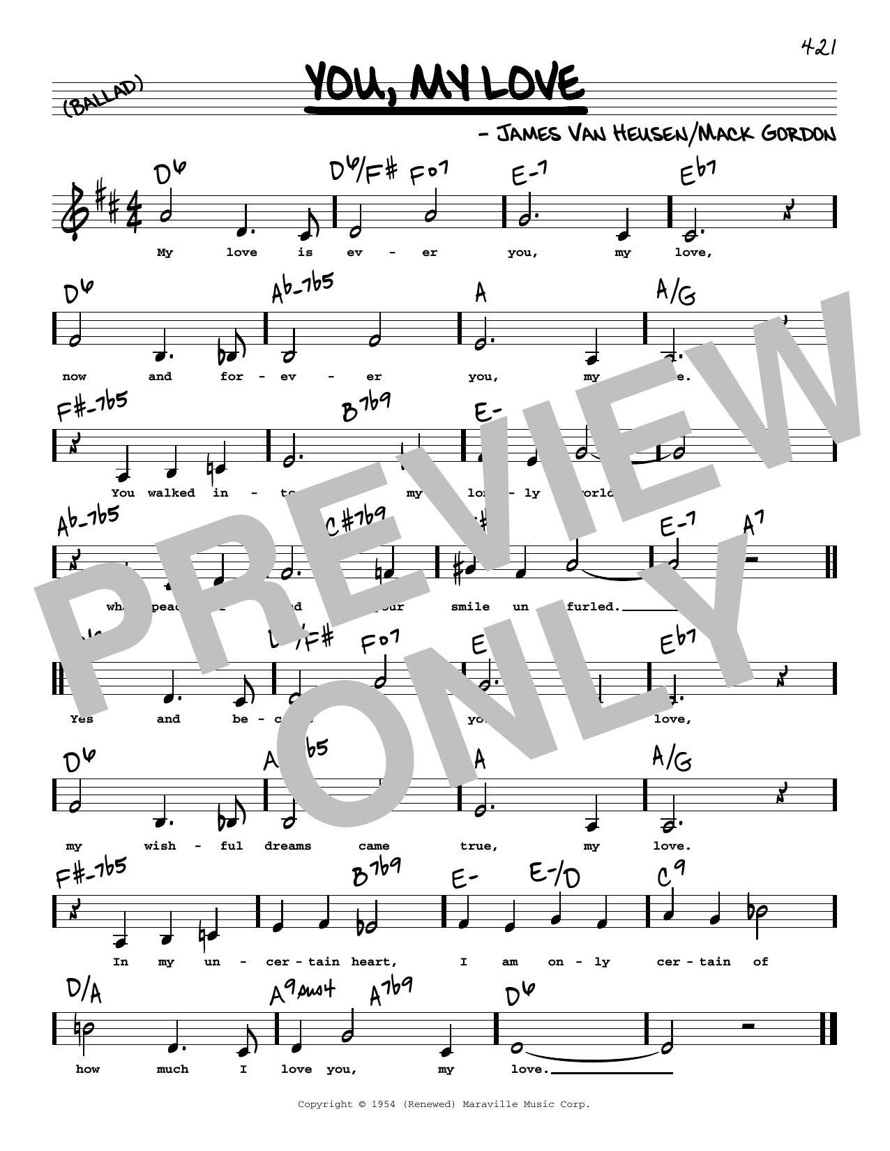 James Van Heusen You, My Love (Low Voice) sheet music notes printable PDF score