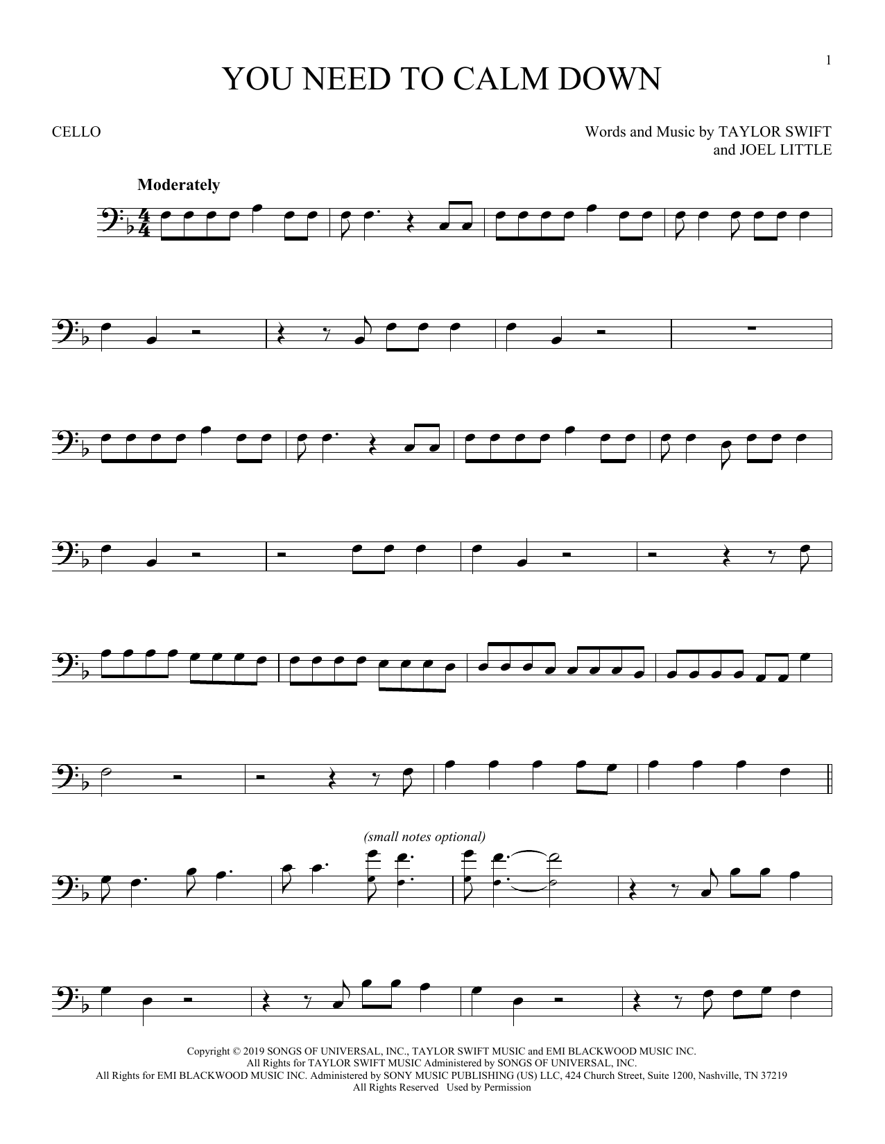 Download Taylor Swift You Need To Calm Down Sheet Music