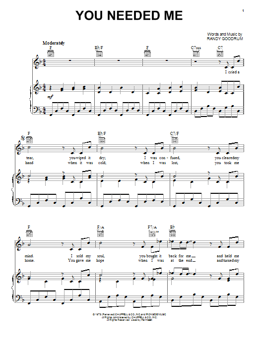 Download Anne Murray You Needed Me Sheet Music