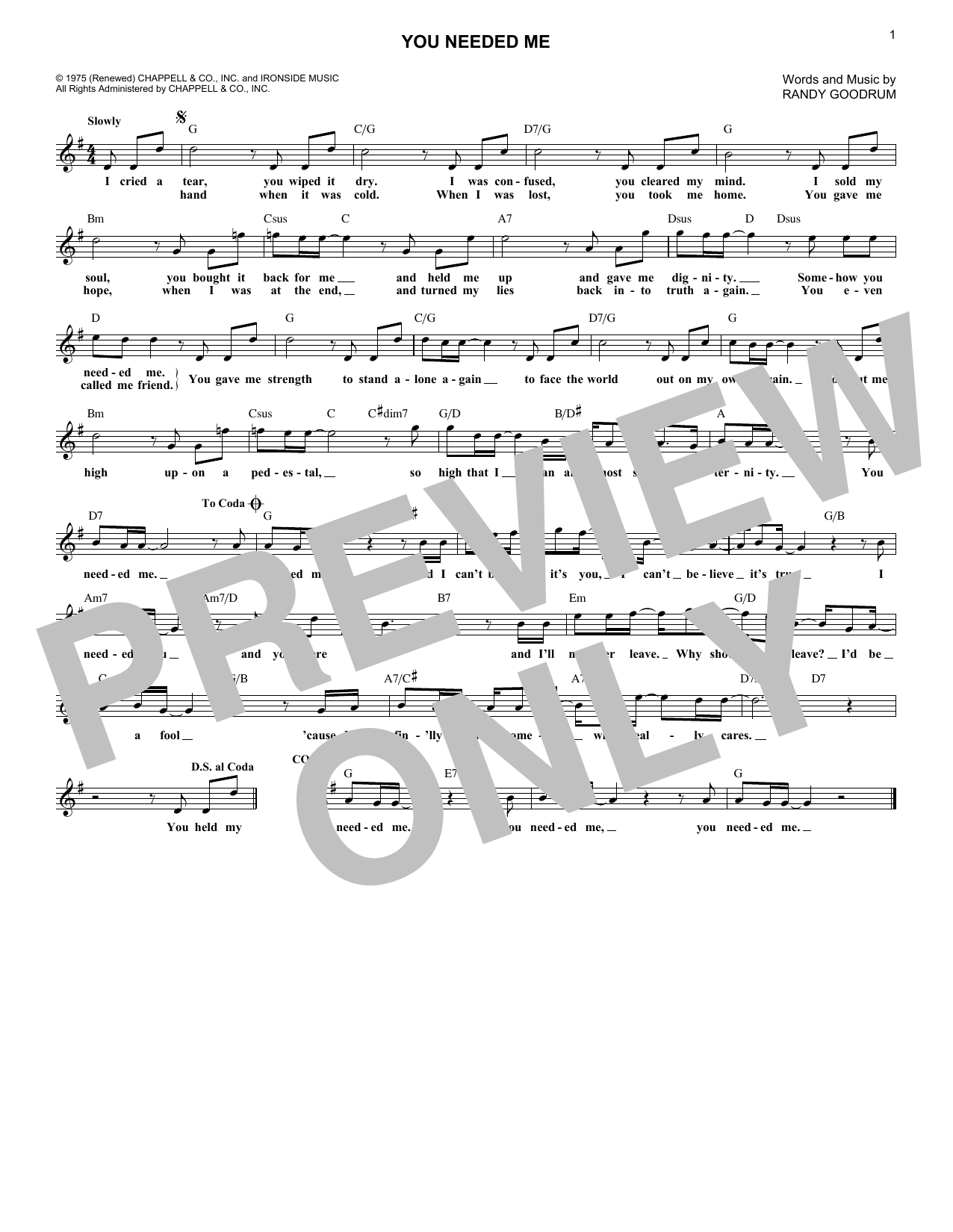 Download Randy Goodrum You Needed Me Sheet Music