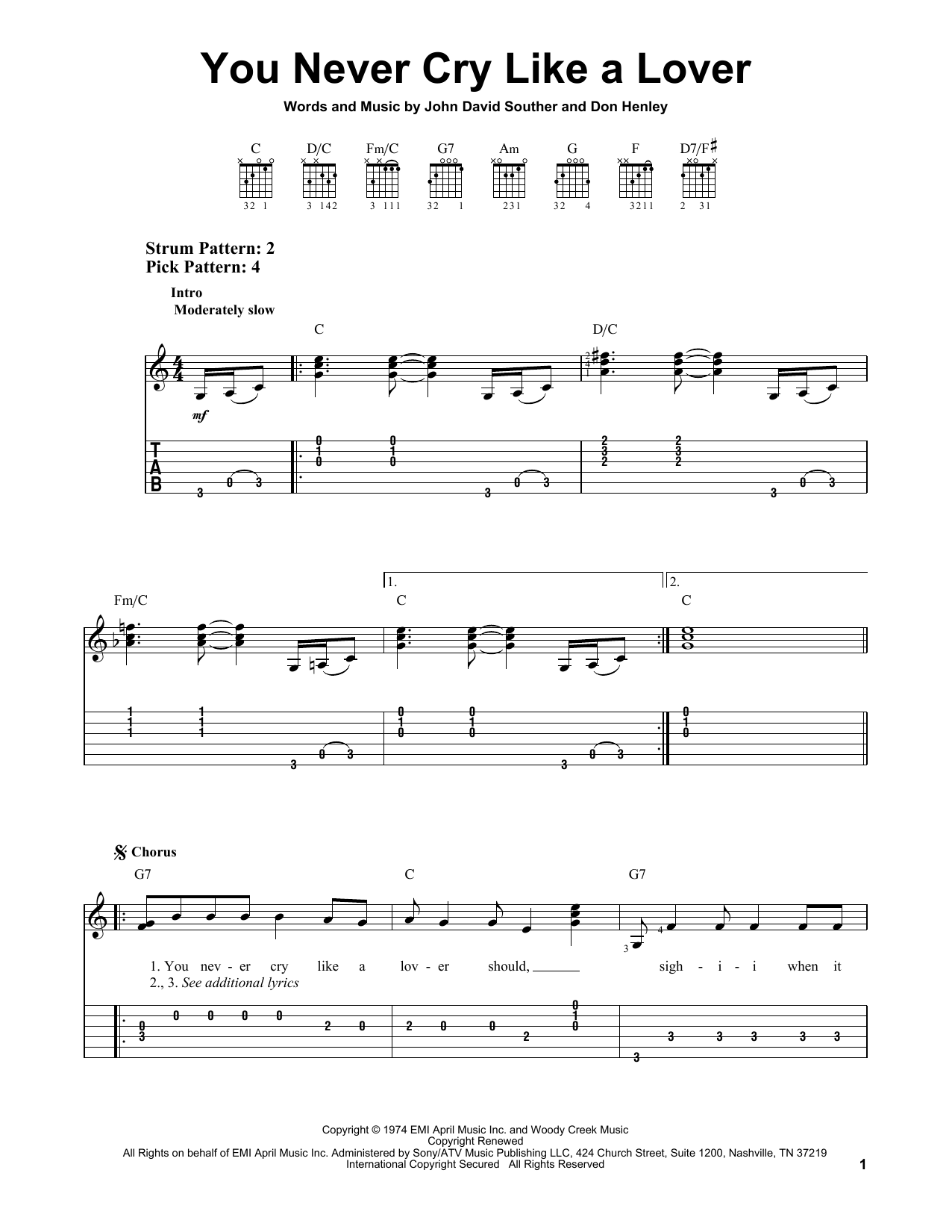Download Eagles You Never Cry Like A Lover Sheet Music