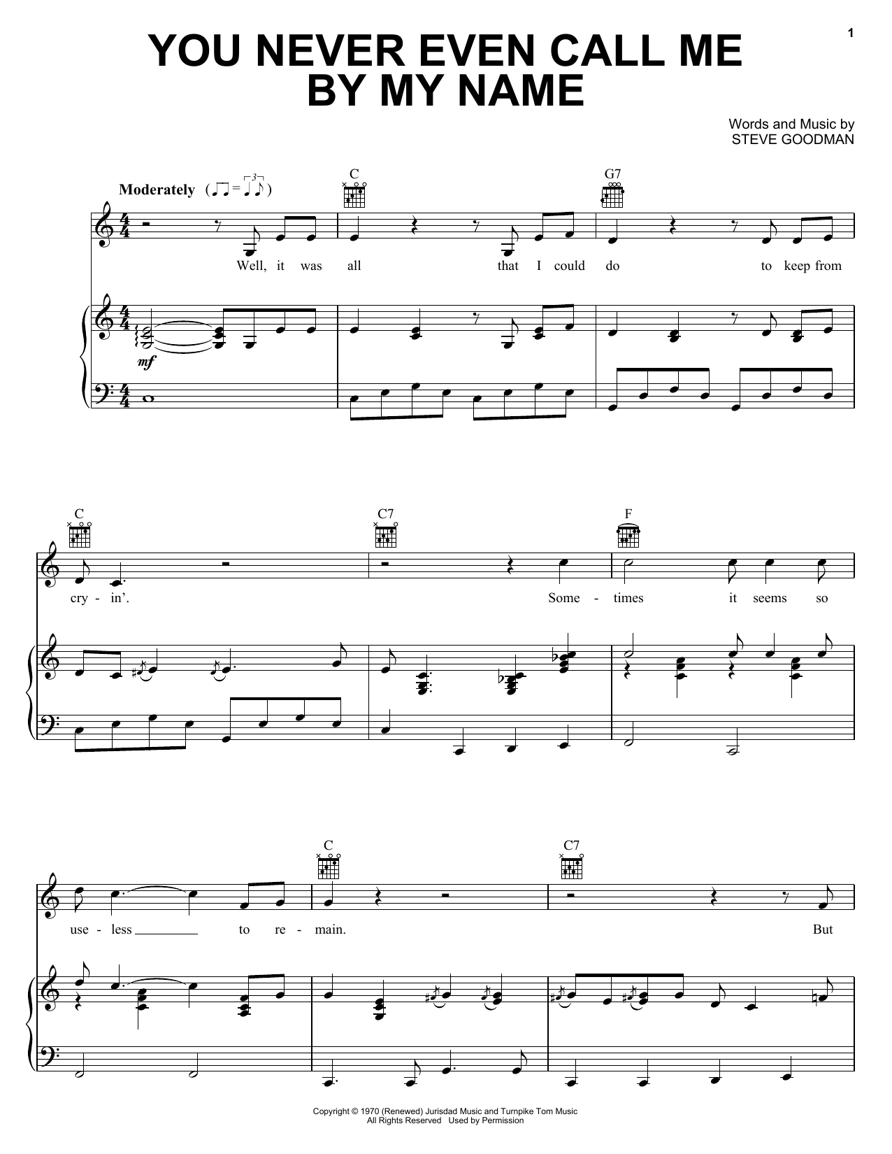 Download David Allan Coe You Never Even Call Me By My Name Sheet Music