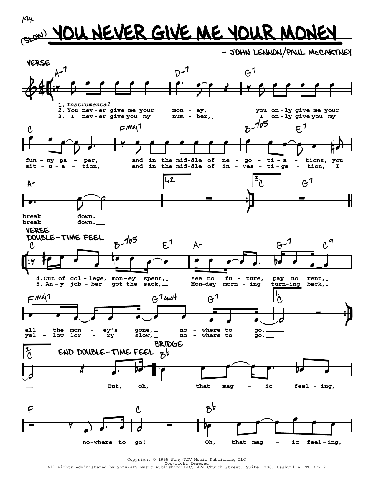 Download The Beatles You Never Give Me Your Money [Jazz vers Sheet Music